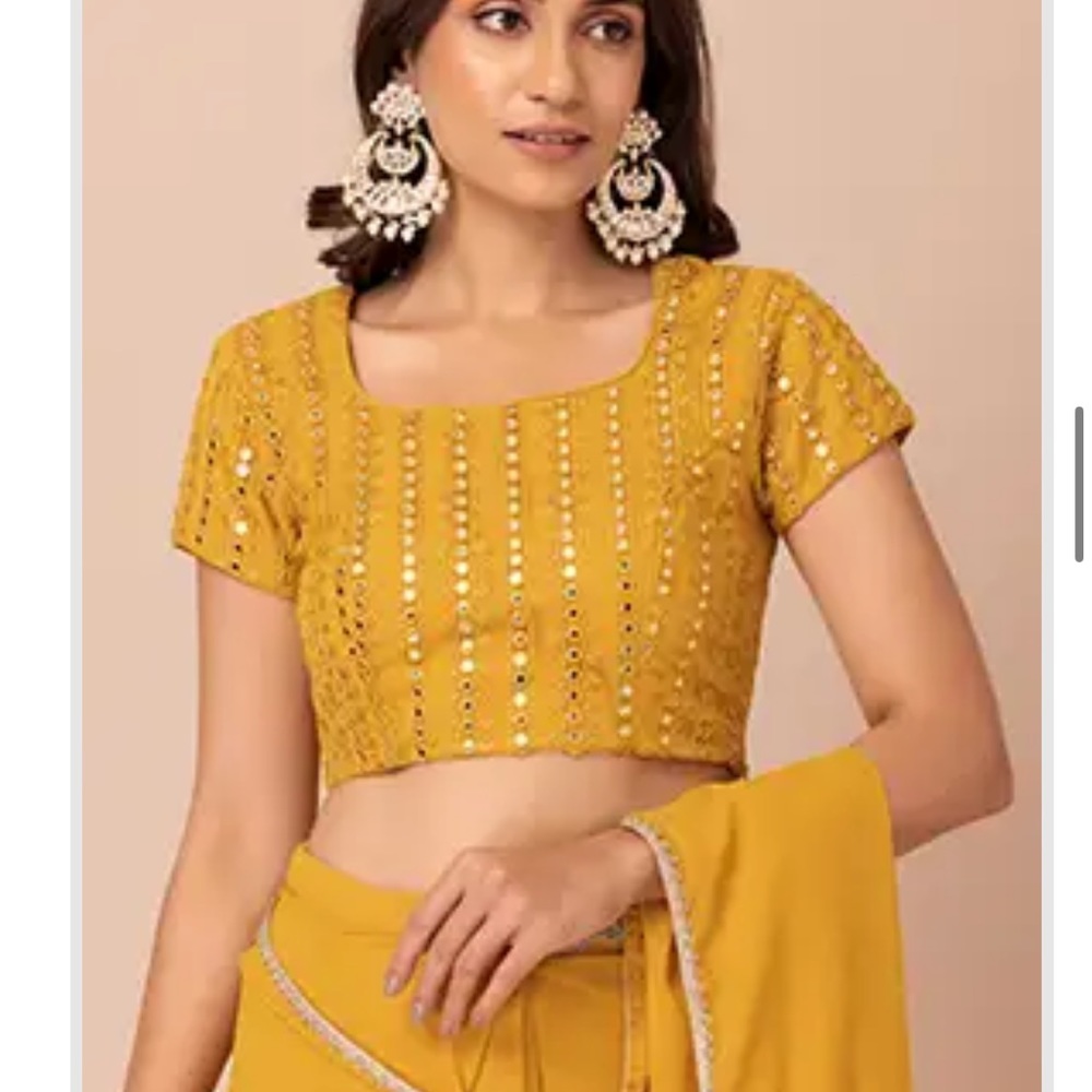 House of Indya mustard yellow mirror embroidered blouse